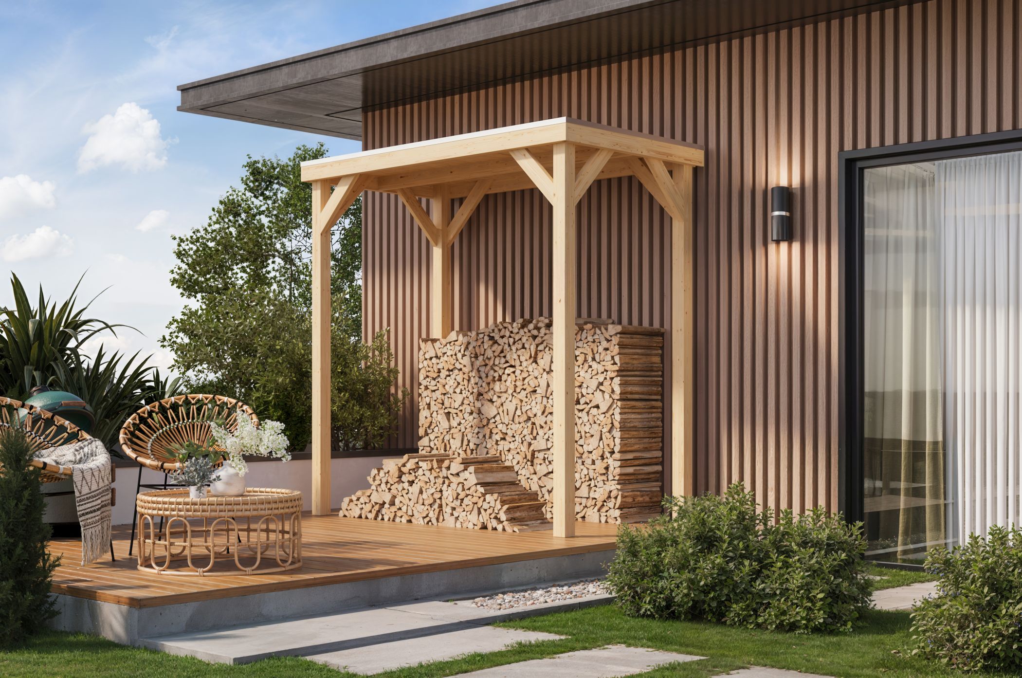 Innenarchitektur, Wohnen, Veranda, Holz, Paneele aus Holz