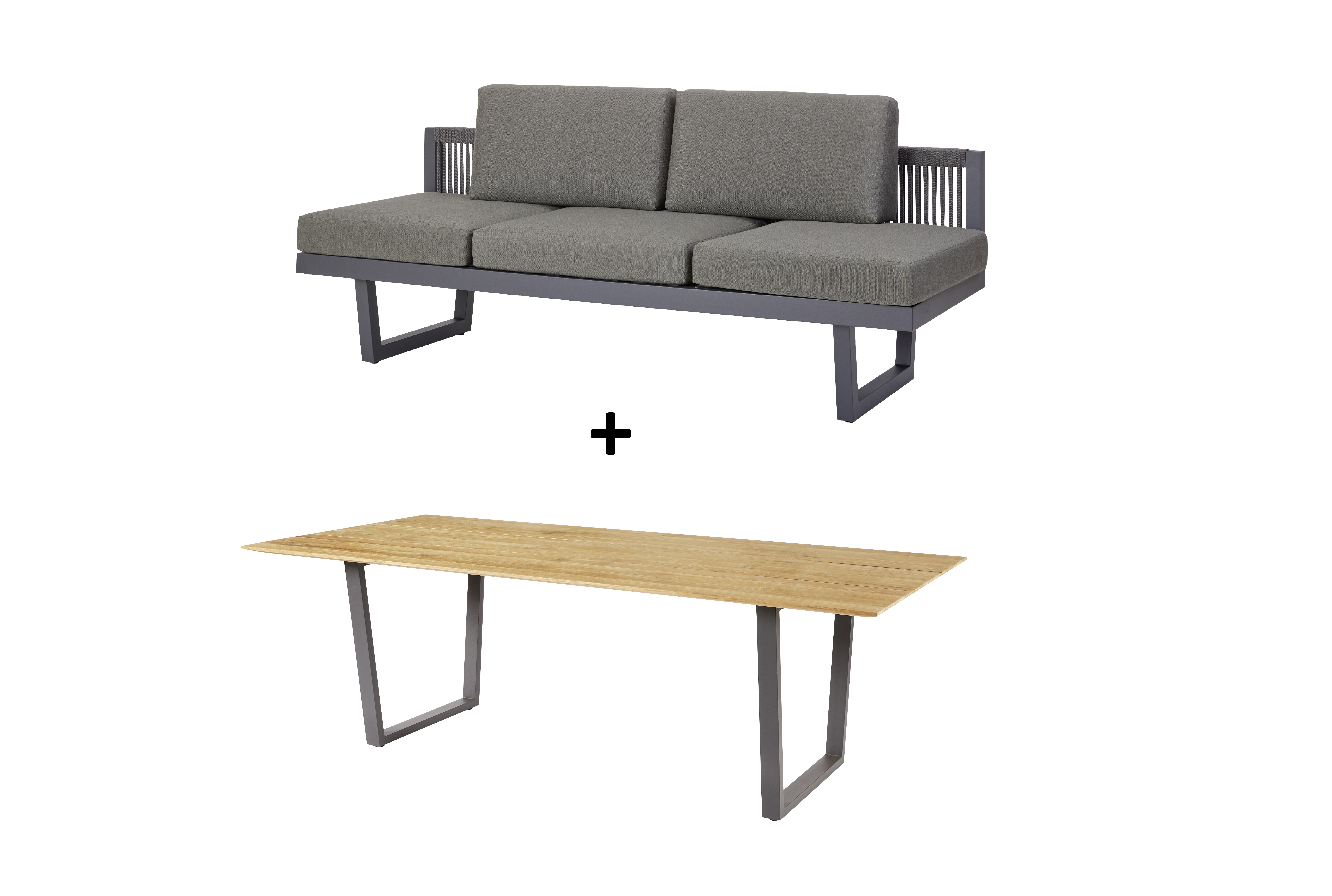 Diamond Garden Sparset Tisch Oxford Kufentisch 220x100 cm Edelstahl Dunkelgrau + Dining Lounge New Calais dark grey