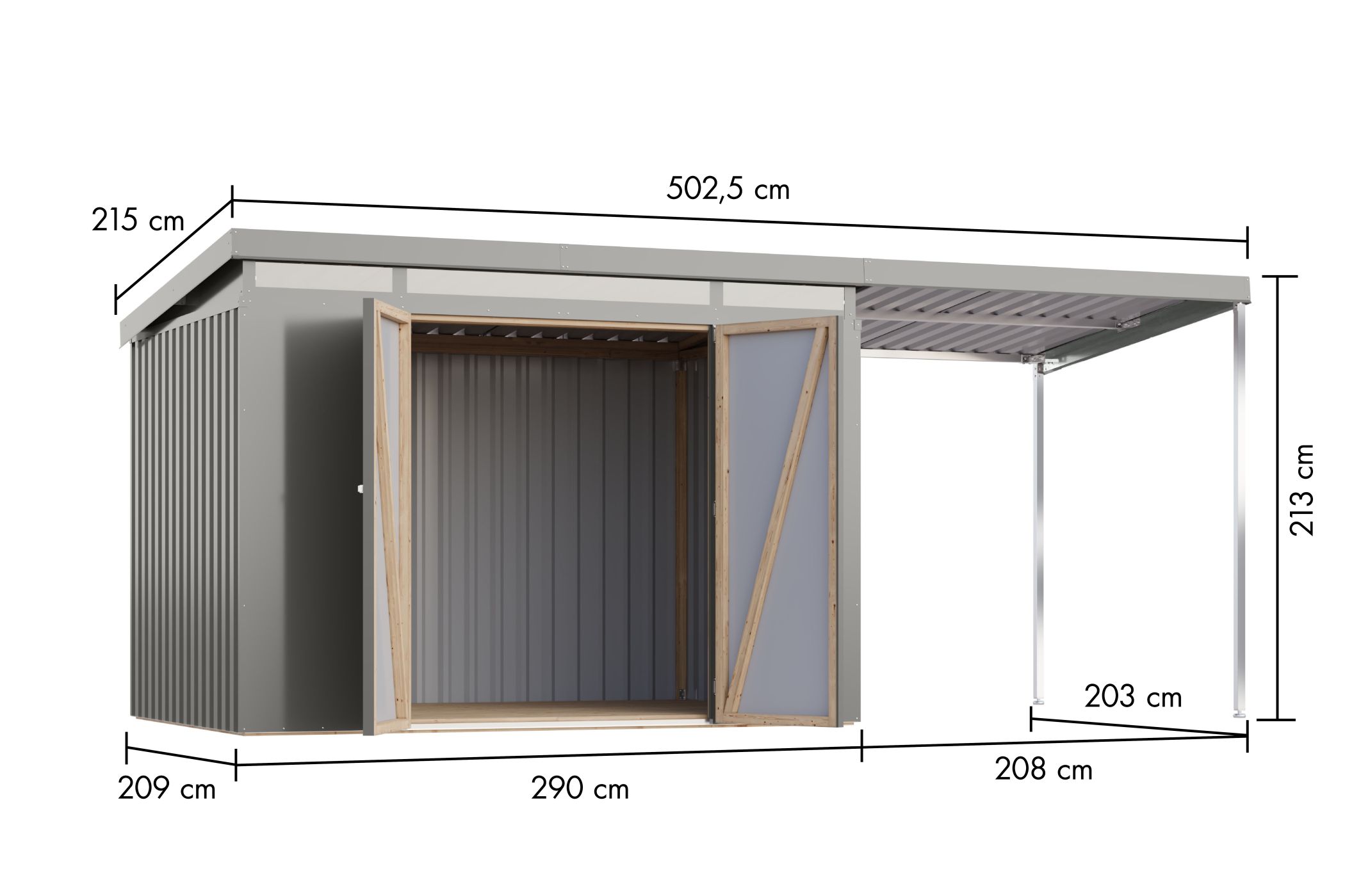 Metallhaus Iridium 3 mit Anbaudach 2 m