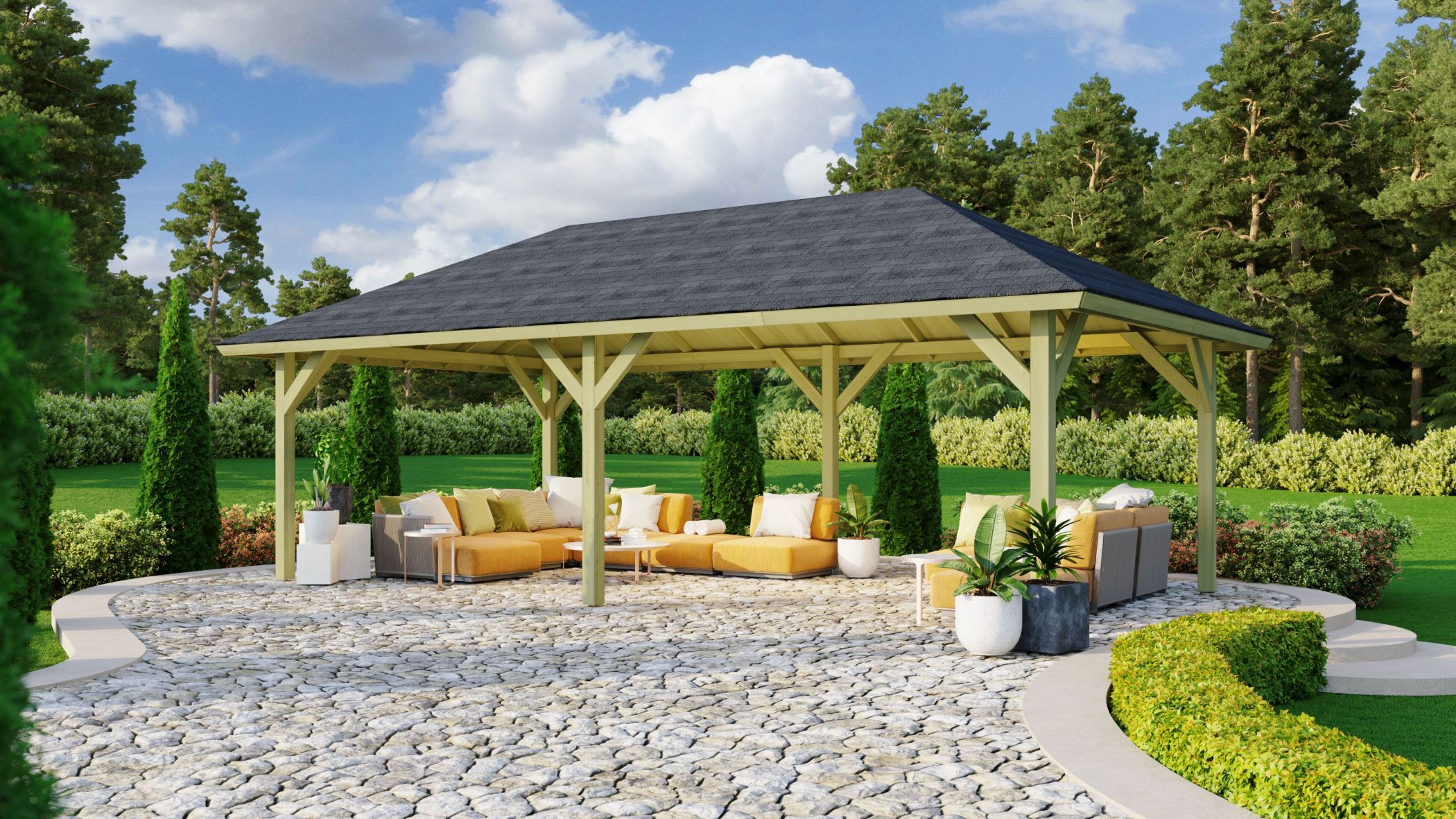 Pavillon Holm 2 mit Dachschindeln Rechteck schwarz / Lagerabverkauf