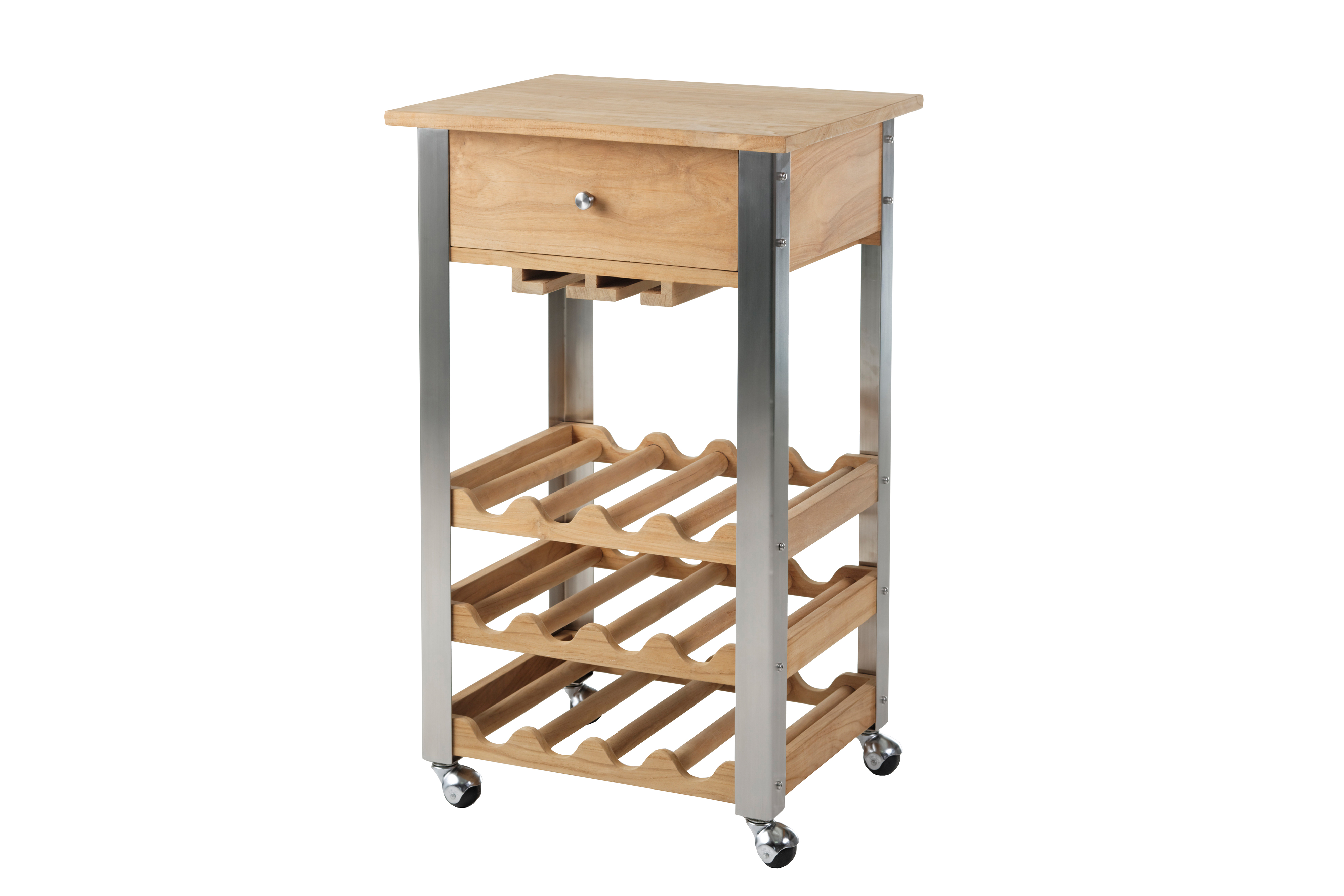 Diamond Garden Weintrolley - Beistellwagen Merlot 54x45x91cm Edelstahl / Premium Teak